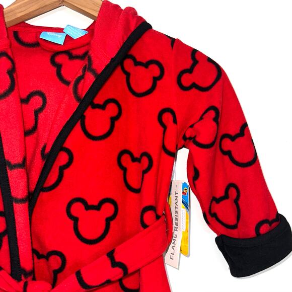 NWT Disney Junior Mickey Mouse Red Hooded Ears Toddler Kids Robe Size 3T - Picture 5 of 12